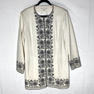 Peter Nygard Cream W Black Embroidery Wool Blend Overcoat 12 Boho